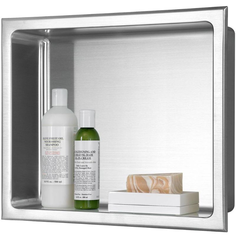 Photo 1 of 14 in. W X 12 in. H X 4 in. D Stainless Steel Bathroom Shower Wall Niche in Brushed Stainless Steel