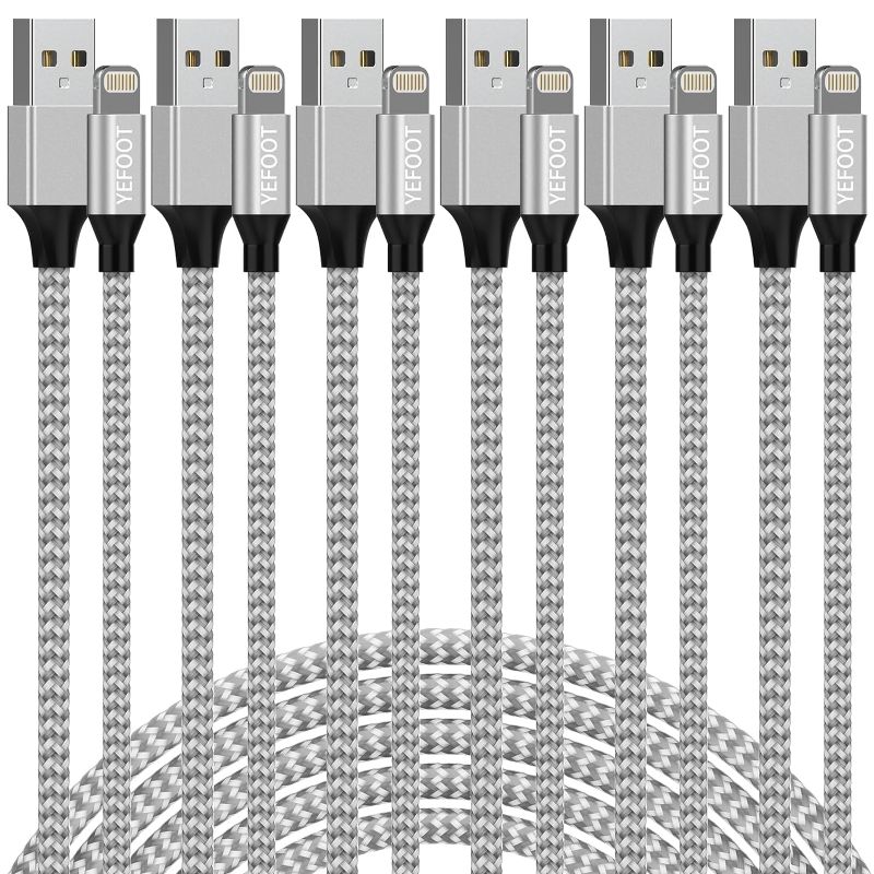 Photo 1 of [Apple MFi Certified] 6Pack[3/3/6/6/6/10ft] iPhone Charger Lightning Cable Compatible iPhone 14ProMax/14Pro/14/14Plus/13Pro/13/12Pro/12/11 and More-Silver&White
