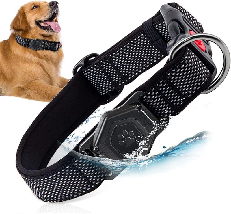 Photo 1 of Airtag Dog Collar,Durable Dog Collar with Waterproof Apple Air Tag Holder Case,Adjustable,Soft,and Reflective GPS Tracking Dog Collars for Medium and Heavy Duty Large Dog Boy or Gril Red M(Neck:10.6’’-15.6’’ )