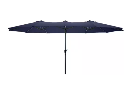 Photo 1 of 15 ft. Double Sided Market Umbrella with Hand Crank in Navy Blue