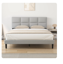 Photo 1 of HAIIDE Queen Size bed Frame with Fabric Upholstered Headboard,light Gray, Easy Assembly
