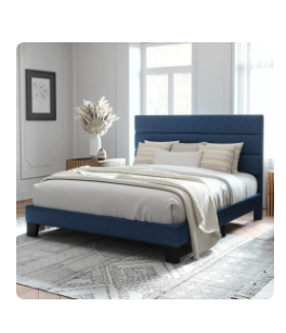 Photo 1 of Allewie Full Size Platform Bed Frame with Fabric Upholstered Headboard, No Box Spring Needed, Navy Blue