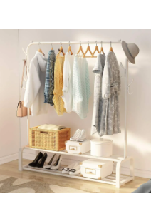 Photo 1 of Clothes Rack, Double-Rod Clothing Rack, Garment Rack, For Boxes Shoes Boots Storage, Metal Frame, White