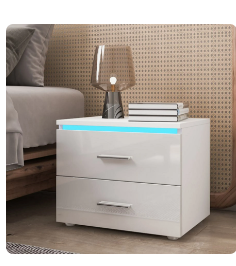 Photo 1 of Hommpa Modern High Gloss LED Nightstand with 2 Drawers White Bedside Table with LED Light Handle Small End Side Table for Bedroom Living Room Furniture 18.9x13.8x15.4 inch