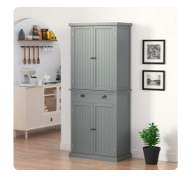 Photo 1 of HOMEFORT 72" Traditional Freestanding Kitchen Pantry Cabinet Cupboard with Doors and 3 Adjustable Shelves, Gray