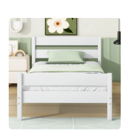 Photo 1 of PAPROOS Twin Bed Frame for Kids, Solid Wood Platform Bed with Headboard and Footboard, Modern Twin Bed Frame with Wooden Slats Support, No Box Spring Needed, White