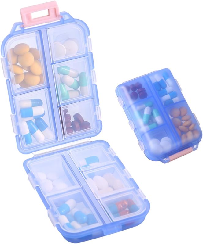 Photo 1 of 1Pack Travel Pill Organizer - 10 Compartments Pill Case, Compact and Portable Pill Box, Perfect for On-The-Go Storage, Pill Holder for Purse Blue