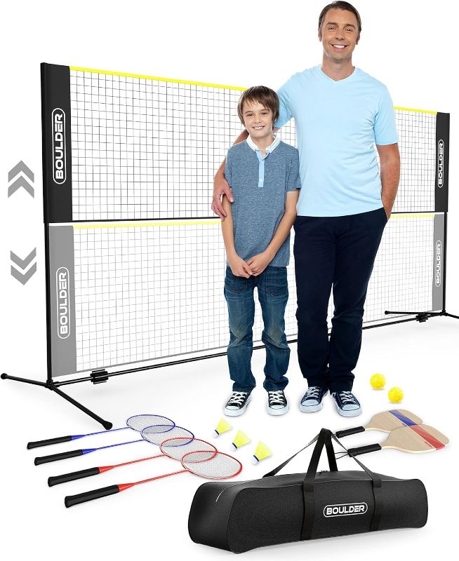 Photo 1 of ***MISSING PADDLES AND BALLS*** BOULDER Sports Pickleball Paddles & Badminton Set for Backyard - Includes 4 Rackets, 2 Pickleball Paddles, 3 Shuttlecocks, 2 Pickleballs & 2 Travel Bags - Easy Setup Volleyball & Racket Sports Net