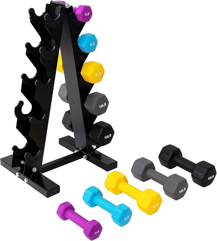 Photo 1 of BalanceFrom Multi-Color or Black Neoprene Coated Hexagon Dumbbell Set with Stand, Multiple Sizes