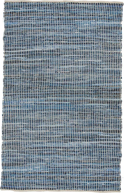 Photo 2 of A and B Home AB-48987 96" W Rectangle Multicolors Cotton Indoor Rug w/Stripe Patterns, Classic, Shuttle Weave, Denim Blue, White
