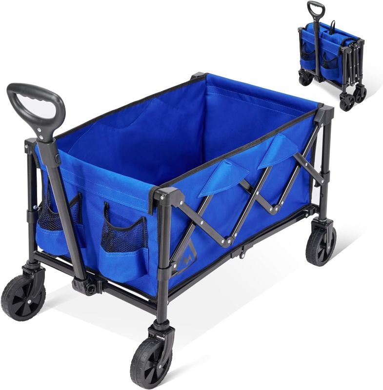 Photo 1 of Collapsible Wagon Folding Beach Cart, Muarch Foldable Wagon Shopping Cart Grocery Utility Garden Cart Tool with Wheels for Sand Outdoor Camping Activities Blue