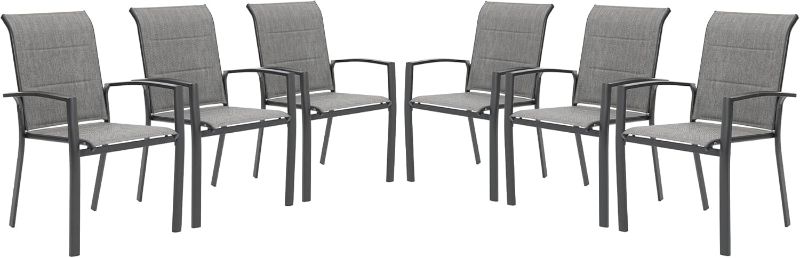 Photo 1 of 
VICLLAX Patio Stackable Dining Chairs Set for 6, Outdoor Padded Metal Dining Chairs Lawn Chairs for Garden Yard Deck, Support 300 lbs, Dark Grey Frame &...