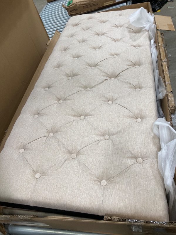 Photo 2 of ****ONLY BOX 1 OF 2****Upholstered Linen Daybed with Trundle - Button-Tufted Twin Size Sofa Frame, No Box Spring Needed, for Bedroom, Living Room, Guest Room (Beige)