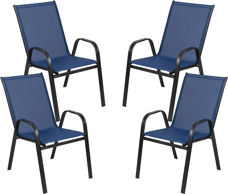 Photo 1 of Flash Furniture Brazos Series Outdoor Stackable Patio Chairs with Flex Comfort Material, Stacking Outdoor Modern Sling Patio Chairs, Set of 4, Navy
