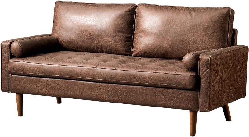 Photo 1 of ovios Mid Century Modern Loveseat, 70" Suede Leather Sofa Couch with Comfy Upholstered Cushions, 2 Seater Rivet Tufted Sofas with Deep Seat for Living Room, Bedrooms, Apartment, Dark Brown