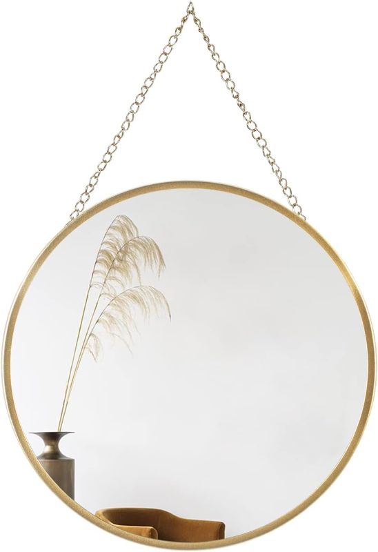 Photo 1 of Hanging Circle Mirror Wall Decor Gold Round Mirror with Hanging Chain for Bathroom, Bedroom, Vanity, Living Room, Entryway, 10 Inch X 10 Inch
