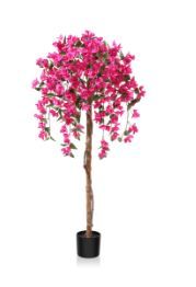 Photo 1 of 5FT Artificial Bougainvillea Flowers Tree with Wood Branches, Plant in Black Plastic Pot. DR.Planzen