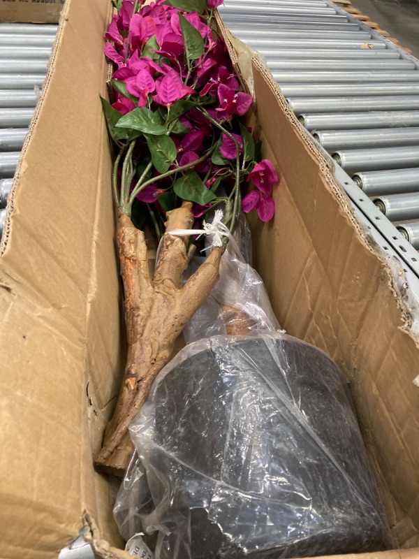 Photo 2 of 5FT Artificial Bougainvillea Flowers Tree with Wood Branches, Plant in Black Plastic Pot. DR.Planzen