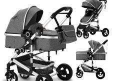 Photo 1 of    Convertible Baby Stroller, Unisex Folding Infant Newborn Bassinet Pram, Dark Grey