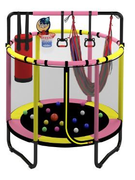 Photo 1 of Mini Round Trampoline for Kids with Basketball SEGMART 55 Indoor Outdoor Toddler Trampoline with Enclosure Net Swing Sanbag Ring Ocean Balls S