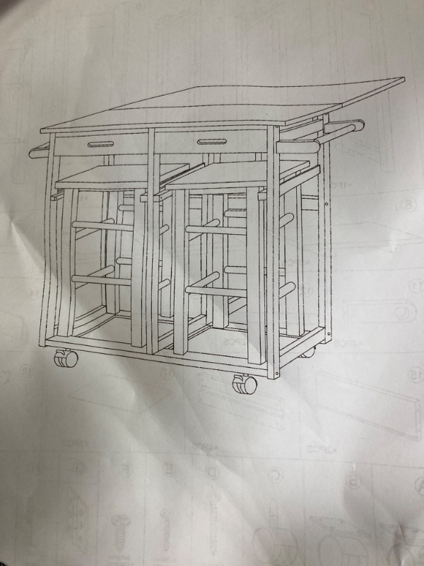 Photo 3 of ***** see note*******Ktaxon Wooden Kitchen Cart Rolling Trolley Island Storage Dinning Table with Stools Set Natural