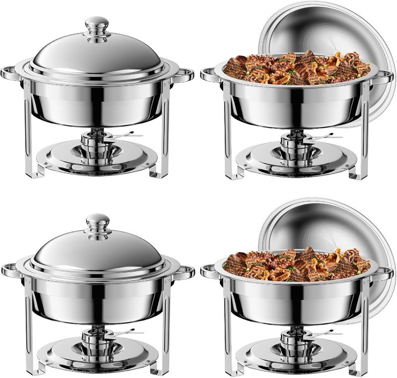 Photo 1 of  Pack Round Chafing Dish Buffet Set,Stainless Steel 8QT Round Buffet Servers and Warmers, Thick Stand Frame Catering Chafe with Mirror Covers,Food Warmer for Party, Weddings,Picnic