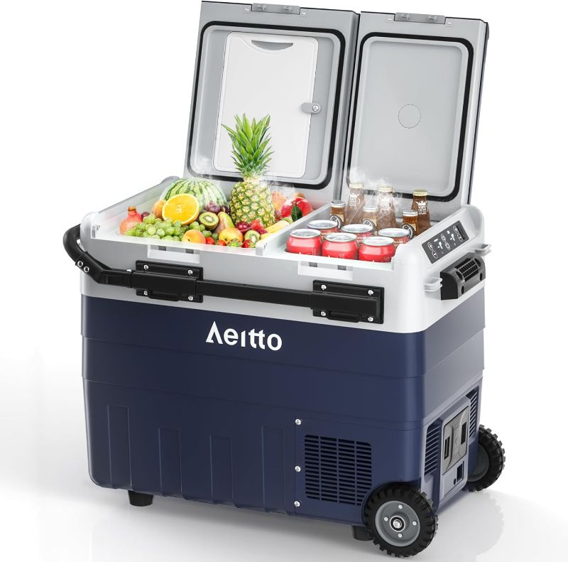 Photo 1 of Aeitto 12 Volt Car Refrigerator, 52QT(50L) Dual Zone Portable Car Fridge Freezer -4?-68? Electric Cooler Dual Temp Control Cooling Freezing 12/24V DC & 100-240V AC for Travel, Camping, RV, Road, Home