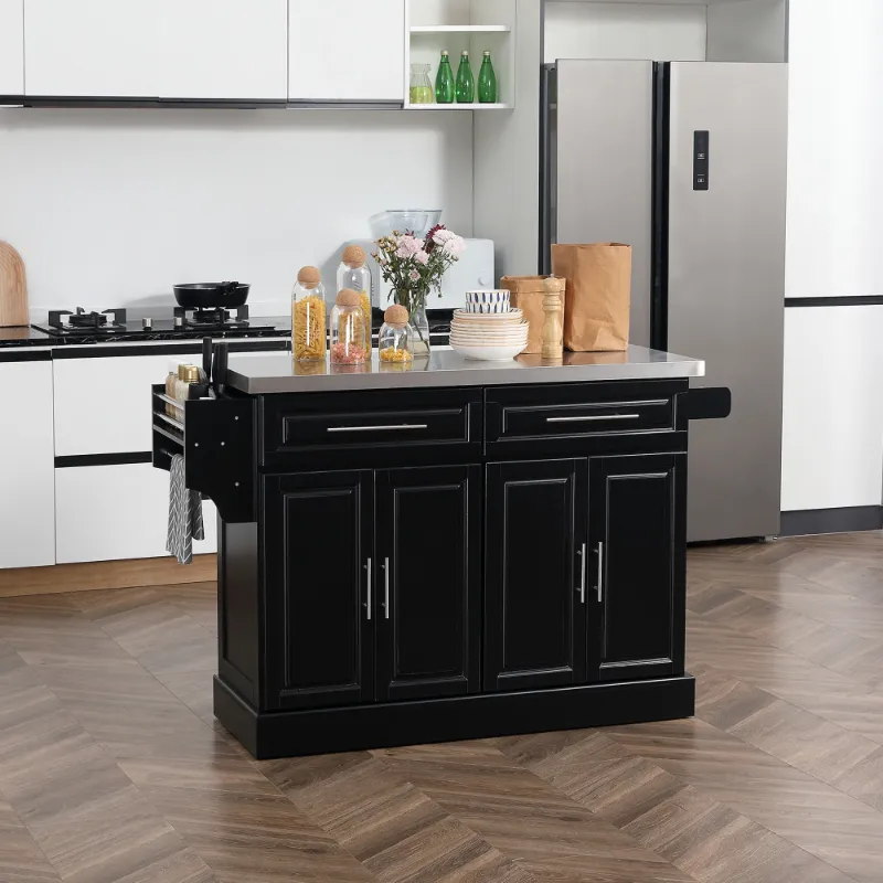 Photo 1 of HOMCOM Rolling Kitchen Island Cart with Cabinets and Drawers, Black
[***Missing countertop***]
