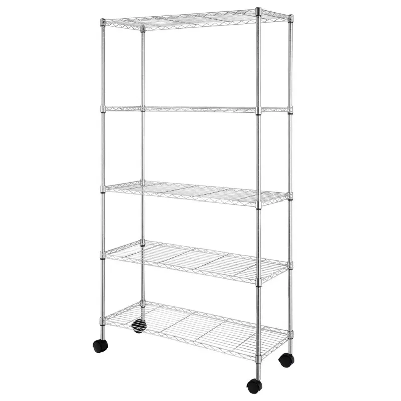 Photo 1 of Ktaxon Commercial 5 Tier Storage Rack, Adjustable Rolling Metal Garage Shelving Chrome, 35''L x 14''W x 65''H, Capacity for 1000lbs
