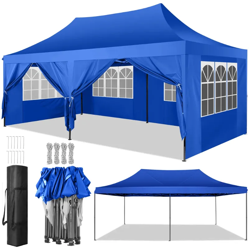 Photo 1 of GVDV 10x20 Pop up Canopy with 6 Removable Sidewalls, Outdoor Canopy Tents for Partie Wedding, Instant Sun Protection Shelter with Upgrade Raised Roof and Carry Bag, Blue
