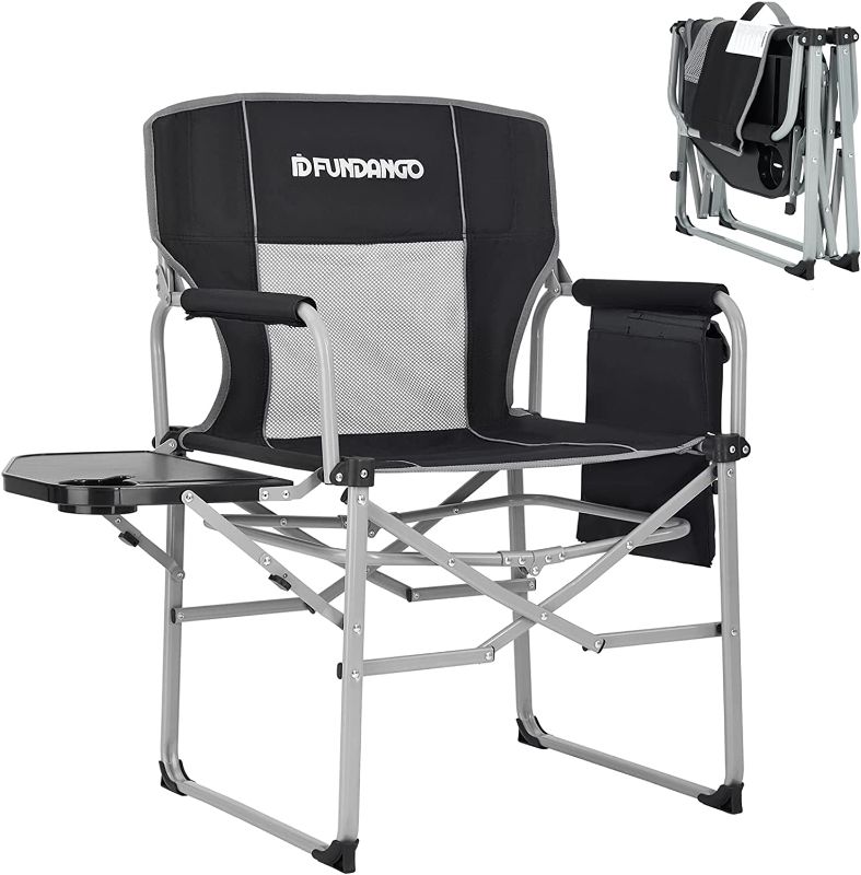 Photo 1 of Fundango Camping Chairs Heavy Duty Director Chair Folding Outdoor Chairs For Adults Black/Grey
