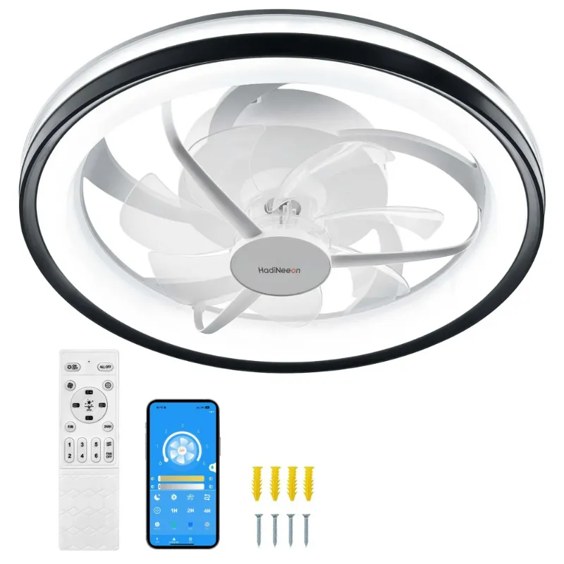 Photo 1 of 18" Modern Ceiling Fan with Lights, Remote & App Control - Dimmable, Low Profile Design, Stepless Color Temperature Change, 6 Speeds - White

