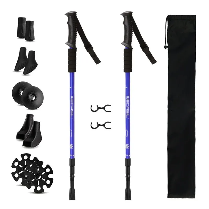 Photo 1 of IC ICLOVER Pair 2 Trekking Walking Hiking Sticks Poles Quick Lock Adjustable Alpenstock 25.5" to 64.9" for All Heights, Durable & Lightweight Aluminum, Blue
