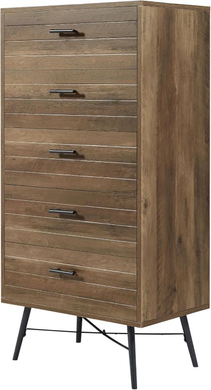 Photo 1 of  Modern 5 Drawer Dresser, 48" Tall Chest of Drawers, Wood Drawer Organizer with Wide Drawers, Sturdy Metal Legs and Handles for Bedroom, Living Room, Rustic Walnut