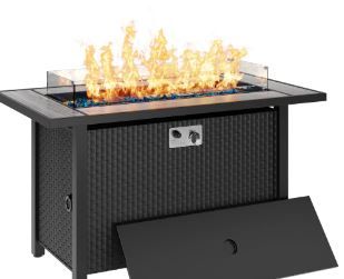 Photo 1 of  45" Propane Fire Pit Table 50,000 BTU Steel Gas Fire Pit with Removable Lid & Waterproof Cover and Tables