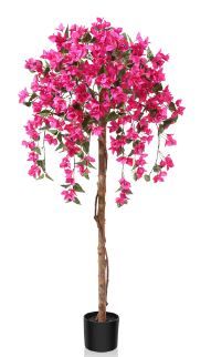 Photo 1 of 5FT Artificial Bougainvillea Flowers Tree with Wood Branches, Plant in Black Plastic Pot. DR.Planzen
