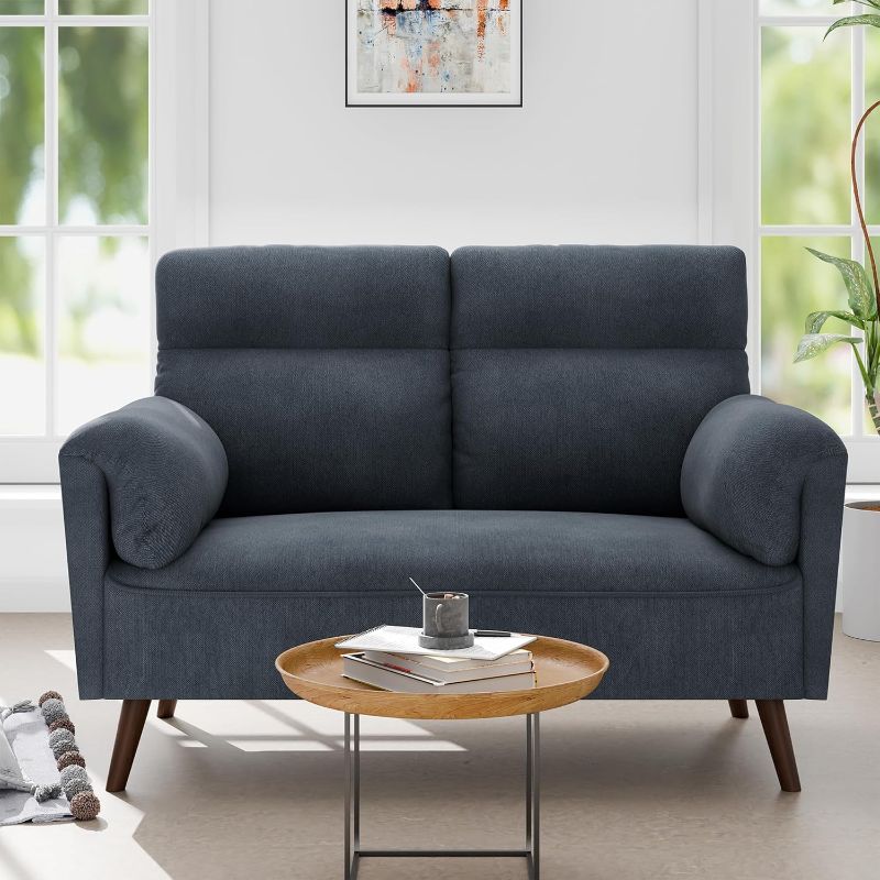 Photo 1 of ***HAS TWO LEFT BACK CUSHION, NO RIGHT BACK CUSHION*** Modern Loveseat Sofa Couch, Small Sofa Furniture with Back Cushions and Wood Legs for Small Space, Living Room, Apartment, Small Couch with Soft Armrest