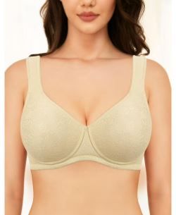 Photo 1 of Deyllo Women's Wireless Bra Plus Size Non Padded Full Coverage Minimizer Bra, Nude 44DD size xxl