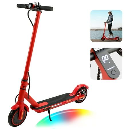 Photo 1 of ARTUDATECH Electric Scooter Adults, 350W Motor up to 21 MPH and 25 Miles Long-Range, 8.5" Solid Tires Folding Electric Scooter for Adults and Teens with Deck Lights Dual Braking Safety System Red