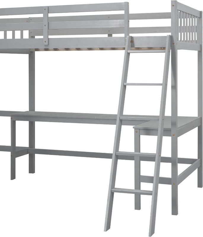 Photo 1 of Full Size Loft Bed with Desk and Storage Stairs, Wood Loft Bed Full with Shelves & Storage Drawers,Full Loft Bed with Desk Underneath for Kids Teens Boys Girls (Full, Grey)