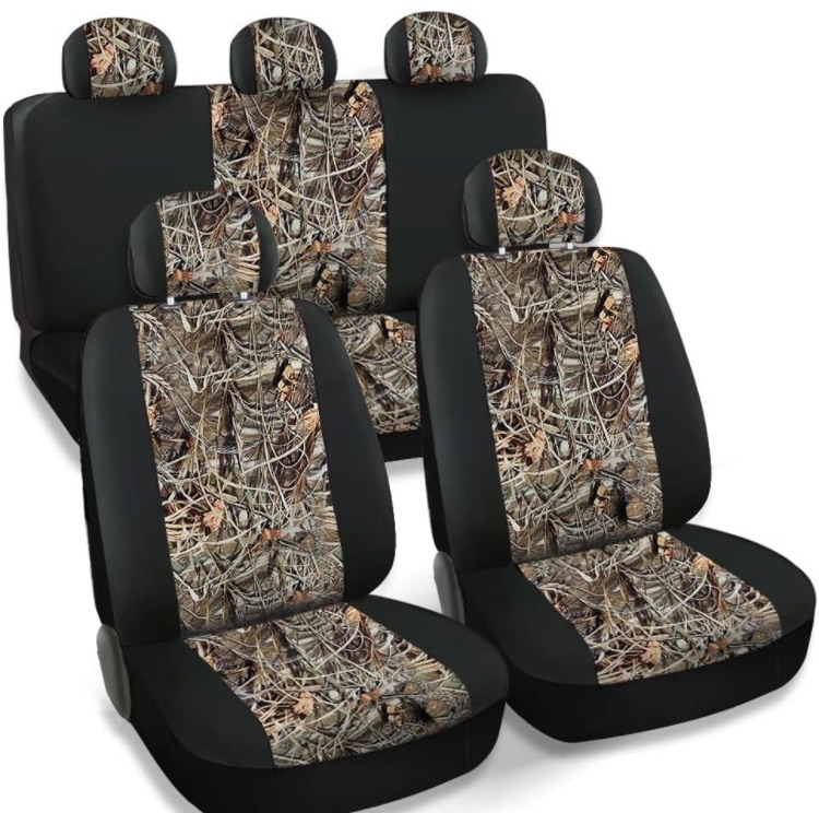 Photo 1 of CarsCover Real Black Camo Seat Covers Maple Forest Tree leaf Pattern Camouflage for Auto Truck Car SUV Hunter Style Seat Cover (9pc Black Camo Low Back)