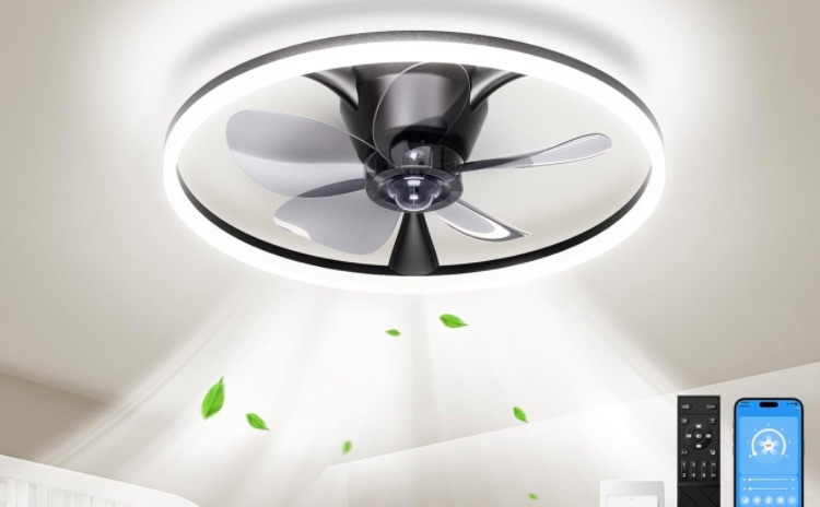 Photo 1 of 20'' Flush Mount Ceiling Fans with Lights and Remote, 150° Ultra Wide Low Profile Ceiling Fan with 6 Speeds, 3000-6500K Dimmable Led for Bedroom Livingroom, Black