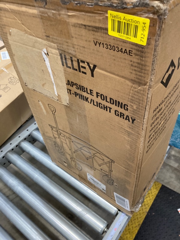 Photo 1 of VILLEY Collapsible Folding Wagon with Big Wheels, Enlarged 225lbs Capacity, All Terrain Wagons Carts Heavy Duty Foldable, Portable Utility Garden Cart with 2 Cup Holders and Brake, Pink