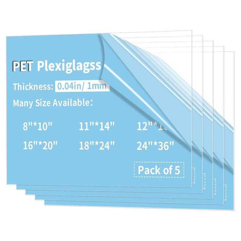 Photo 1 of 10 Pack 24x36" PET Sheets 0.04" Thick PET Plexiglass Sheets Panels for Photo Frames, Poster Frames, Signs, Railing guards, Pet barriers, DIY Craft Projects