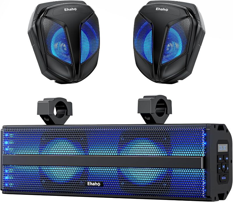 Photo 1 of 2.1CH Stereo UTV Sound Bar(Subwoofer) and 2x Side by Side Speakers, Bluetooth ATV Soundbar with RGB Lights, Waterproof Golf Cart Speakers, Marine sound bar Compatible with SXS Polaris RZR Can-Am