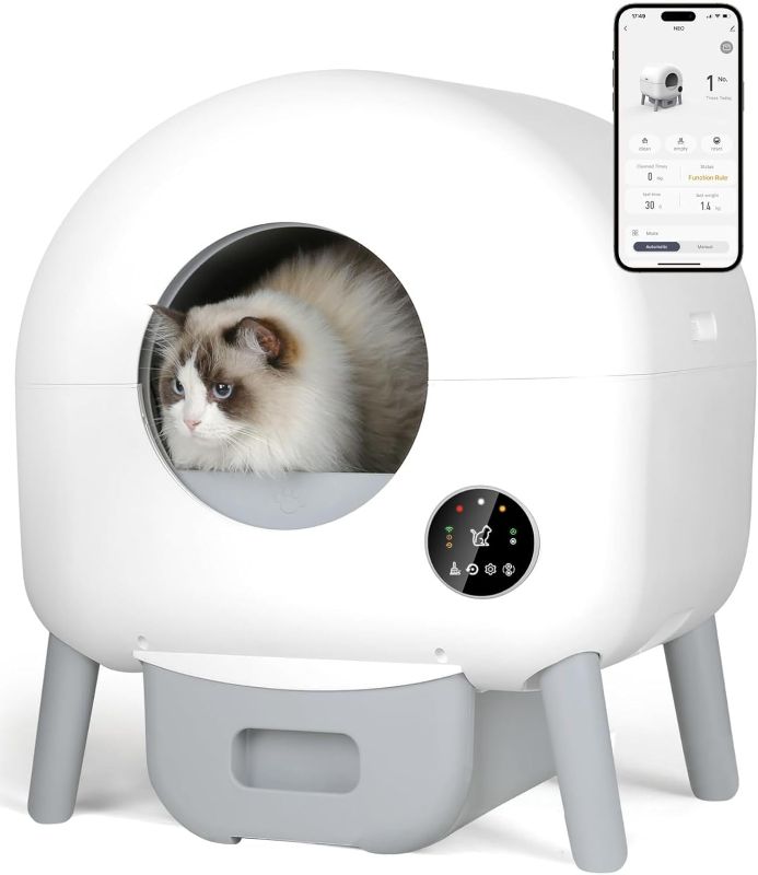 Photo 1 of ***PARTS ONLY, DOES NOT PROPERLY WORK*** Self Cleaning Litter Box -100L Automatic Cat Litter Box Self Cleaning, All Cats Can Use, with 1 Roll Garbage Bags and Mat, App Control, White.