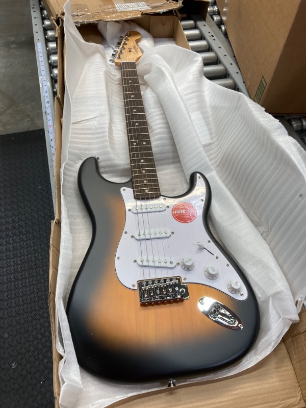 Photo 1 of Fender Squier Debut Series Stratocaster Electric Guitar, Beginner Guitar, with 2-Year Warranty, Includes Free Lessons, 2-Color Sunburst with Matte Finish 2-Color Sunburst (Matte)
