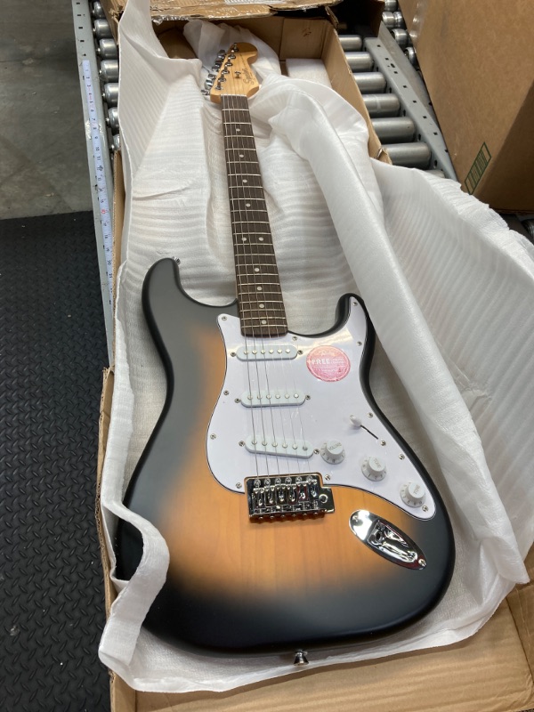 Photo 1 of Fender Squier Debut Series Stratocaster Electric Guitar, Beginner Guitar, with 2-Year Warranty, Includes Free Lessons, 2-Color Sunburst with Matte Finish 2-Color Sunburst (Matte)