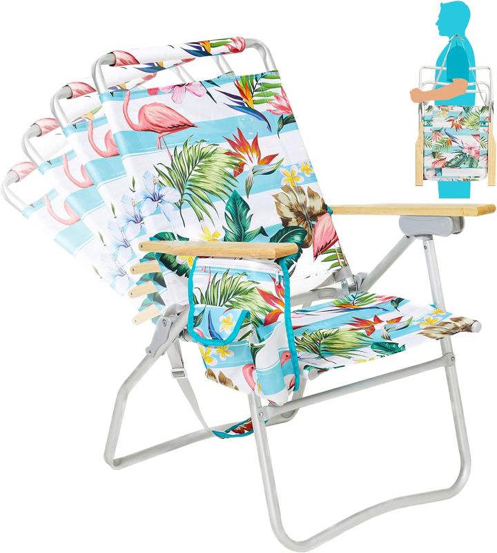 Photo 1 of #WEJOY High Back Aluminum Beach Chair Beach Chair Sling Camping/Sunbathing Chairs with 4 Adjustable Position, Wooden Armrest, Storage Bag, Cup Holders, Folding Fishing Backpack Lawn Chairs