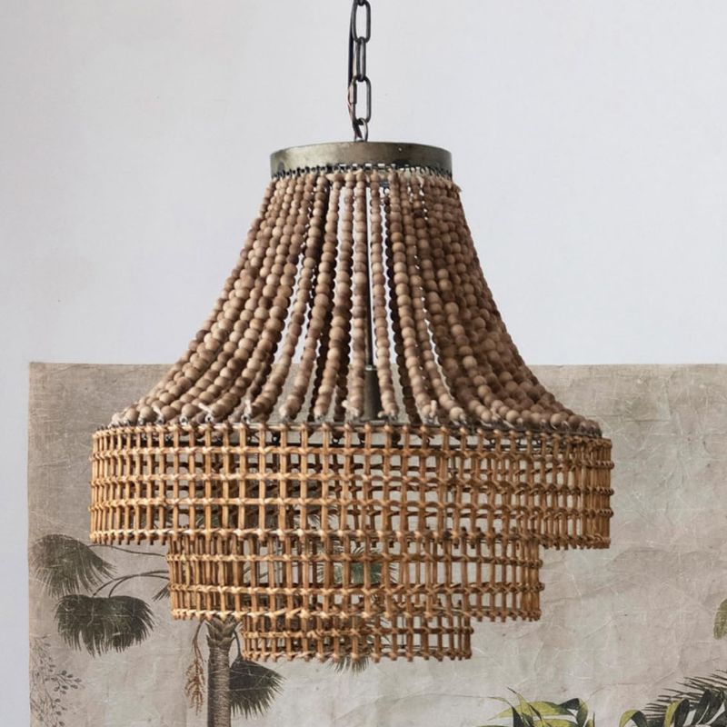 Photo 1 of ***CORD CUT, NO CHAIN*** Creative Co-Op Metal, Rattan and Wood Bead Chandelier, Brown